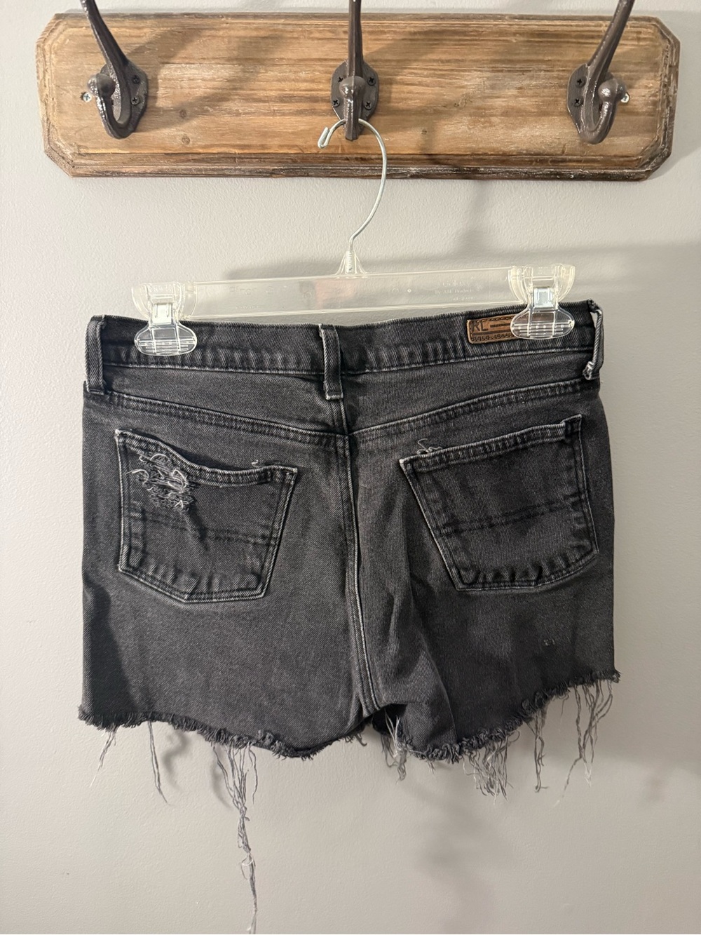Ralph Lauren Double RL Vintage High Waist Black Distressed Denim Shorts